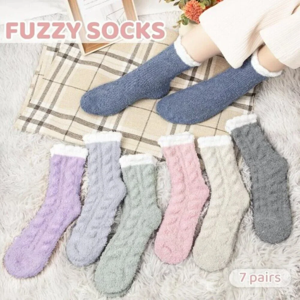 7-Pair Women’s Fuzzy Socks Cozy Warm Fluffy Christmas Winter Gift Set